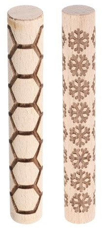 QUARKZMAN 2 Stück Holz Tonrolle 4 Schneeflocken Sechseck Muster Nudelholz Töpferwerkzeuge Holzmaserung Textur Roller Für Ton Backteig Knete DIY
