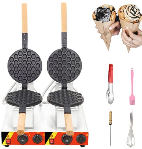 VzxCrue Bubble Waffle Maker,Gofrera Electrica De Acero Inoxidable con Plancha 1400w, Gira 180°, Revestimiento Antiadherente,para Restaurante Cafeteria Panaderia Snack Bar Casa DualHead
