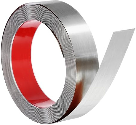 QUARKZMAN vägglist i rostfritt stål, 10 m x 5 cm avdragning och tejp metall dekorationsremsor för tak vägg kakel spegelkant, borstat silver