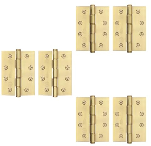 EAI Door Hinges Stainless Steel Washered Butt Door Hinges Fire Rated, 4 Inch / 101.6mm - PVD Brass Stainless - Pack of 3