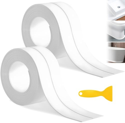 2 Rollen 5mX5cm Dichtungsband Selbstklebend, Transparentes PVC Weichsockelleiste Abdichtband, Dichtungsstreifen Wasserdicht Klebeband, Fugendichtungsband für Küche, Badezimmer, Toilette, Wandecke