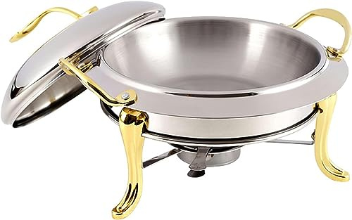 ZREVSB Buffetset Van roestvrij Staal, volledige grootte, Ronde rechauds en warmhouders met warmhoudlade voor keukenfeesten, zilver 18 cm (Goud 18 cm)