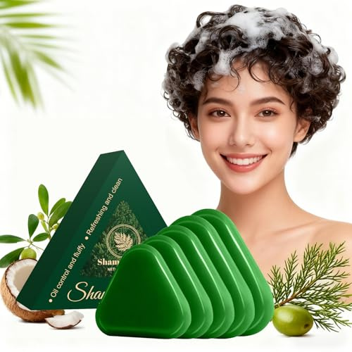 Nature Triangle Shampoo Bar, vegetabilisk fast schampo tvål för kvinnor och män, grön triangel tvål, mild rengöring och närande vård, fettkontroll, stärker och jämnar ut frizigt hår (5 st)