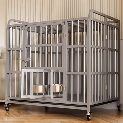 Transportbox Hund Hundekäfig Hochbelastbar Zusammenklappbar Mit Rollen Und Kleiner Tür Aus Verzinktem Stahlrohr Gefertigt for Mittelgroße/Große Hunde Hundebox Faltbar(Gray,108 * 71 * 92cm)