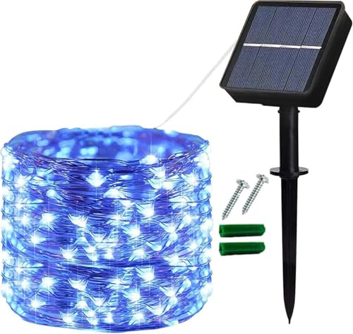Lezonic Solar Fairy Lights,12M/40Ft 120LED Copper Wire String Lights | Solar Powered Garden Lights with 8 Modes for Indoor/Outdoor Patio,Gate,Yard,Fence,Gazebo,Wedding,Party Decoration (Blue)