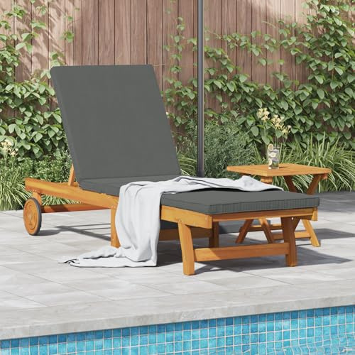 RMIHSJG Verstellbare Sonnenliege mit Rädern und Kissen aus Massivholz Dunkelgrau - Outdoor Relax Akazienholz Liege mit Wetterfester Rückenlehne für Terrasse und Garten