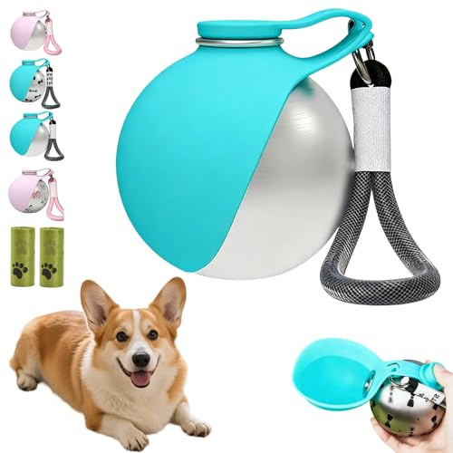 Botella de agua plegable para mascotas para viajes, botella de agua portátil para perros 2 en 1 con cuenco de acero inoxidable y silicona, accesorios para perros a prueba de fugas, ideal para caminar