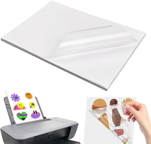 20 Hojas Papel Pegatina para Imprimir A4, Vinilo Papel Adhesiva Imprimible A4, Etiqueta Imprimible, para Impresoras de Inyección de Tinta