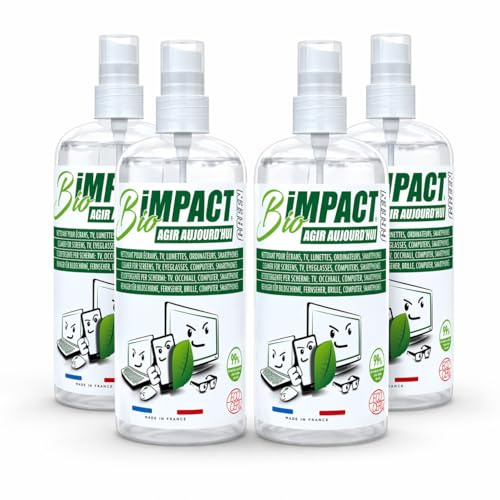 Bioimpact Green Nettoyant Écran TV - Smartphone - Lunettes - 4X500ml - Spray Nettoyage PC, Télévision, Ordinateur Portable - Naturel Certifié Ecocert