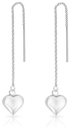 DTPsilver® Ohrringe 925 Sterling Silber - Durchzieher Kette Herz Ohrhänger - Länge 78 mm - Herz Durchmesser: 9 mm