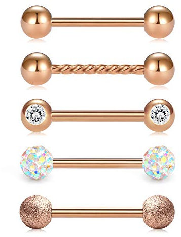 FECTAS 5stk Zungenpiercing Barbell Brustwarzenpiercing Bar Set Chirurgenstahl 14 Gauge 14mm Stablänge Piercing Schmuck