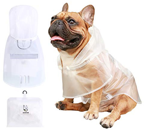 iChoue Hunde-Regenmäntel, verstaubare Regenmäntel, leichte Regenjacke mit reflektierenden Trägern, verstellbarer Poncho für mittelgroße Hunde, Französische Englische Bulldogge, Mops, Terrier