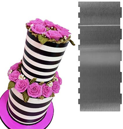 DUBENS Stainless Steel Dough Scraper, Cake Comb with Prongs, Dough Spatula Baking Dough Card Cake Scraper for Decorating and Decorating Cakes and Ties, Serrated and Wavy (B)