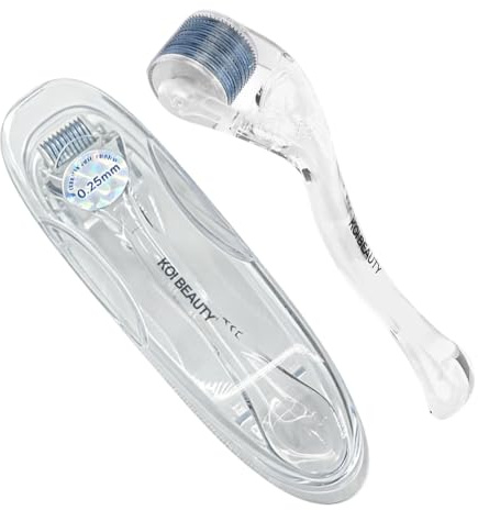 KOI BEAUTY Derma Roller 1.5 för skägg och hår växer, 540 nålar i rostfritt stål, Microneedling Roller för män och kvinnor, blå klar skäggrulle, Microneedle Roller