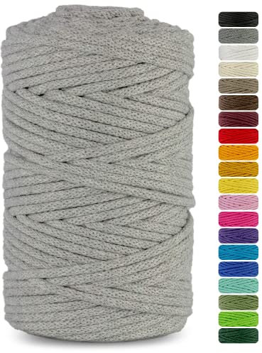 Netuno 1x Makramee Garn Grau 5 mm 100 m Baumwollkordel mit Baumwollkern Textilgarn Kordelband Naturgarn Naturbaumwolle Garn für Makramee Baumwollgarn Dekoschnur farbig Cotton Cord Macrame