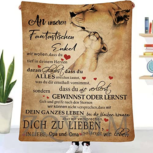 DINGXB Personalisierte Kuscheldecke An Meine Enkelsohn Nachricht, Super Weiche Flanell-Decke, für Tages- und Wohnzimmer, TV-Geschenk Weihnachten, 150x200cm