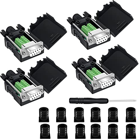 YIOVVOM DB9 Breakout-Stecker, DB9 lötfrei, RS232 D-SUB Buchse, serielle Adapter, 9-poliger Anschluss, weißer Adapter auf Terminal-Stecker, Signalmodul mit Gehäuse, 4 Stück