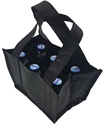 LATRAT Flaschentasche Bottle Bag, 6 Flaschen Tragetasche mit Trennwänden Flaschenkorb für 1,5L Flaschen Einkaufstasche, waschbar, 31 x 25 x 18cm, Schwarz
