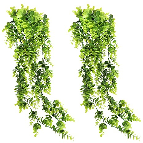 GKONGU Künstliche Eukalyptus Efeu Hängepflanze 2 Stück, Grün Plastikpflanzen Rebe für Zuhause, Büro, Garten, Hochzeit, Party, Innen- und Außenwanddekoration