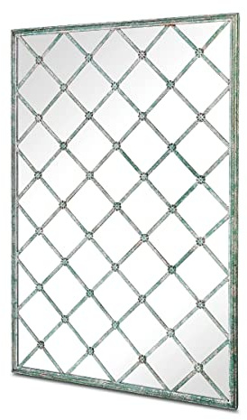 Large Metal Rustic Rectangle Lattice Window Garden Mirror Green 122cm X 81cm