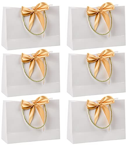 Sacchetti da Regalo Buste Carta di Carta Grande Capacité, 6 Pezzi Sacchetti di Carta con Fiocco Dorato, Borsa Regalo, Buste Regalo con Manici per Halloween Natale Negozio Acquisti Shopping (Bianco)