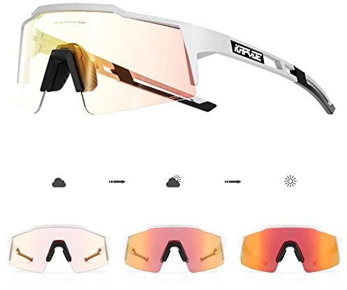 KAPVOE Selbsttönende Fahrradbrille für Herren Damen, TR90 Sportsonnenbrille mit UV400 und verstellbaren Nasenpads für Rennrad, MTB, Gravel & Laufen, KE9023