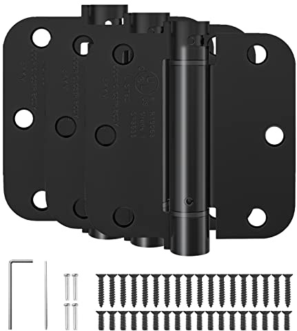HOSOM Self Closing Door Hinges 3.5 Inch, Spring Loaded Hinges, Adjustable Tension for Interior Door, UL Listed, for Left and Right Hand Door, 5/8'' Radius Corners, Matte Black, 3 Pack