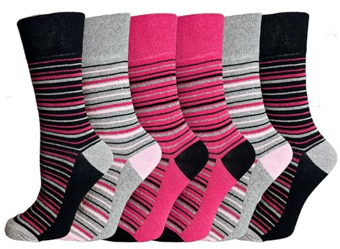 Sevello Clothing Lot de 6 paires de chaussettes pour femmes – chaussettes en coton sans élastique pour dames avec prise douce | Chaussette extensible pour pieds enflés | Chaussettes pour diabétiques