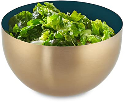 Relaxdays 2 Ensaladeras FIORE DORO Ø15cm, Frutero 1 L Acero Inoxidable, Cuenco Repostería, Bol Cocina 8,5x15 cm, Verde y Dorado