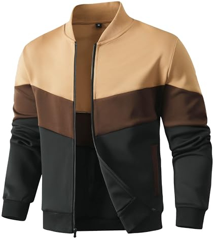 HYPESTFIT Mens Lightweight Jacket Casual Bomber Jacket Color Block Varsity Coat