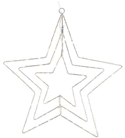 Ideen mit Herz LED-Stern | Draht-Stern | 3-Fach | Silber | 80 LEDs | warmweiß | batteriebetrieben | hängend | inkl. Timer-Funktion