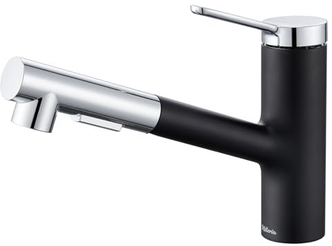 Kelleria Wasserhahn Küche Schwarz, Küchenarmatur mit Brause Ausziehbar 120° Drehbare, Spültischarmatur mit Brause Zwei Wasserstrahlarten, Einhebel Mischbatterie Küche, Edelstahl