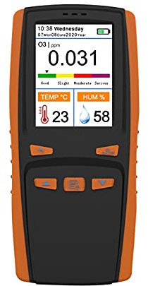 Probador de fugas del detector de gas, Instrumento de detección de ozono profesional Ozono O3 Indicador de calidad del aire de la temperatura interior y del indicador de la calidad de la humedad Medic