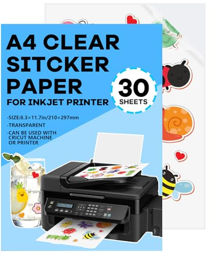 NICEIN A4 Självhäftande film, klistermärkespapper, vinyl, självhäftande film, transparent skrivarpapper, vattentät, tryckbar självhäftande film, klistermärken för bläckstråleskrivare laserskrivare