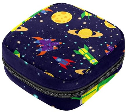 RODAILYCAY Damenbinden Aufbewahrungsbeutel für Frauen, große Kapazität, Menstruationspad-Tasche, Weltraumrakete, Planeten, Menstruationstaschen, Tampon-Sammelhalter, Geldbörse