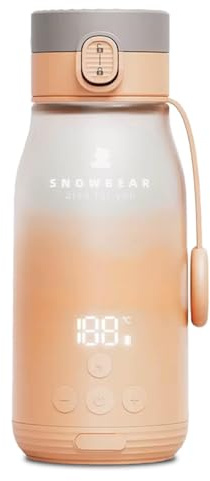Calentador de biberón portátil naranja para leche materna, leche, café y té | Capacidad de 300 ml | Hervidor eléctrico con control de temperatura | Inalámbrico y recargable