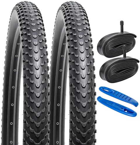 YunSCM 2-Pack 26 Zoll Reifen 26x2.40 ETRTO 60-559 und 26 Zoll Schlauch AV32mm Schrader Ventil Kompatibel Mountainbike 26x2.35 26 x 2.40 Fahrradreifen und Schlauch