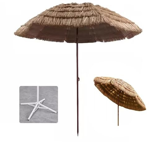 Sombrillas de Terraza Plegable Sombrillas Hawaiana de Playa con Función de Inclinación Adecuado para Patio Jardín Playa Piscina(Color:Natural A,Size:240cm)