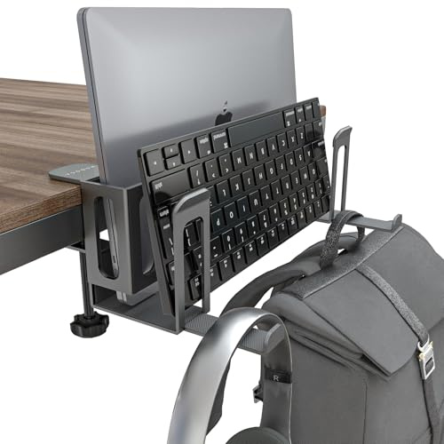 NODOCA Support vertical pour ordinateur portable à 2 emplacements pour bureau, support vertical pour ordinateur portable, MacBook avec support pour casque, rangement latéral de bureau, support de