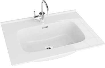 LAVITA Minnesota 600 - Lavabo per mobili con troppopieno e foro per rubinetto, in porcellana di alta qualità, 61 x 46,5 x 17 cm, colore: Bianco lucido