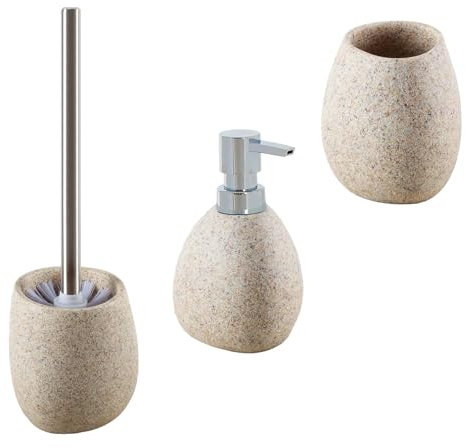 iubihome - Badezimmer Zubehör Set Sandfarben, 3-teiliges Modernes Badaccessoires, Stilvolle Bathroom Accessories für Ihr Bad