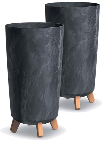 Tymar Lot de 2 pots de fleurs, grands pots de fleurs, grands pots de fleurs, pots de fleurs mats, pour l'extérieur et l'intérieur (béton), anthracite, hauteur 36,5 cm, diamètre 20 cm