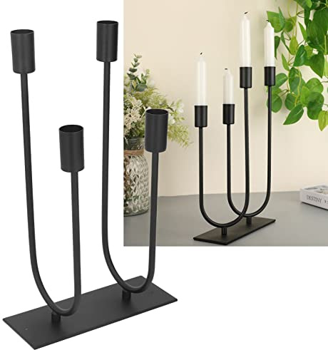 Topyond Bougeoir candélabre à 4 Bras, bougeoir en Forme de U en Fer Noir avec Finition polie Mate, décoratif pour Mariage, fête, Noël, décoration d'halloween