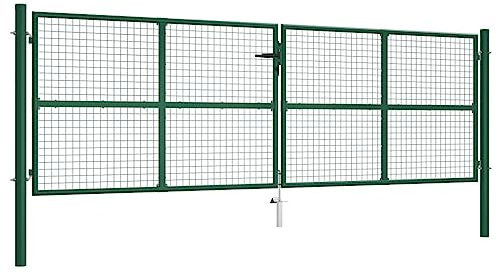 Gartentor Stabmattenzaun Gartentür Doppelflügeltor Doppeltor Hoftor Flügeltor Einfahrtstor Gartentpforte mit Pfosten und Befestigungsmaterial, 390x125 cm Grün