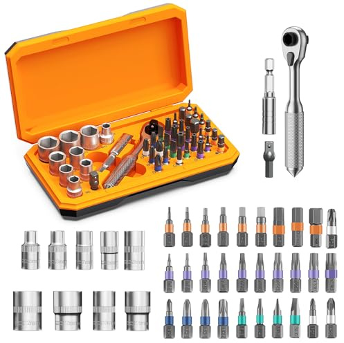 ORIA Ratschenschraubendreher Set, 42 in 1 Ratsche Drehmomentschlüssel Set mit 30 S2 Bits, 72-Zähne Umschaltbare Ratsche, Verlängerungsstange, Drehmoment Schraubendreher für Möbel, Fahrrad