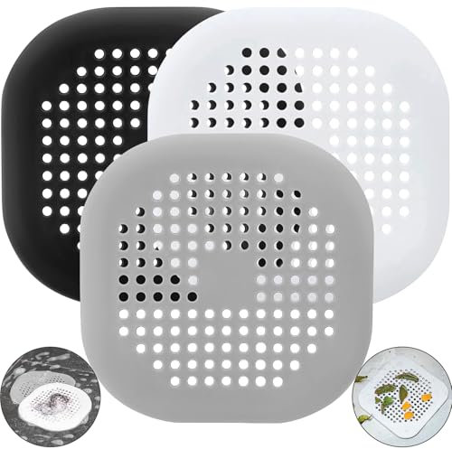 Silicona Protector de Drenaje,3 Piezas Filtro de Fregadero Colador Fregadero Ducha Filtro de Drenaje Atrapa Pelos Ducha Tapa Desague Ducha para Bañera,Baño,Cocina 14 * 14 cm