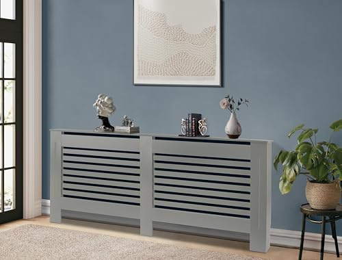 groundlevel.co.uk Grey Wooden Radiator Cover Slatted Vertical Pattern Wood Heating Covers Wood Top Shelf For Living Room Home Bedroom (172 x 82 x19cm)