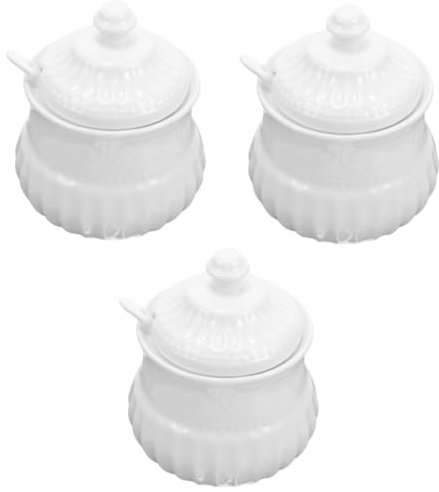 PRETYZOOM 3 Pz Zuccheriera in Ceramica con Cucchiaino Ciotola Spuntino Cibo Sciroppo Scrematrice Condimento Vasetti di Zucchero Potere Macchina Barattolo di Snack Sbarra Vassoio Bianca