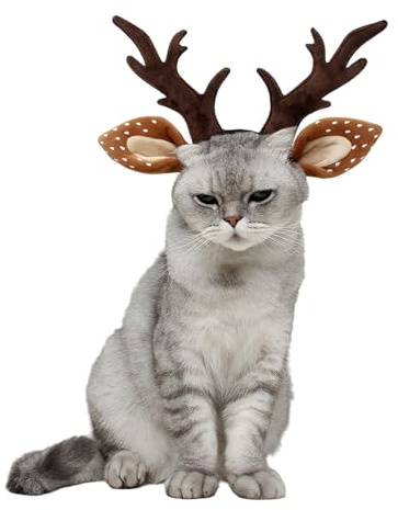 Haustier Kopfschmuck Rentier Geweih Haarreif Katze Hund Weihnachten Stirnband Verstellbarer Hirschgeweih Haarband Weihnachts Haustier Kostüm für Katzen, Hunde