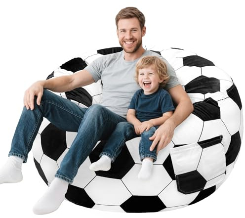Lukeight Soccer Bean Bag Chair for Teens and Adults, Memory Foam Filled Floor Lounger, Washable Velvet Cover with Inner Liner, Beanbag Chair with Filling for Gaming and Reading, XXX-Large 42D x 23H